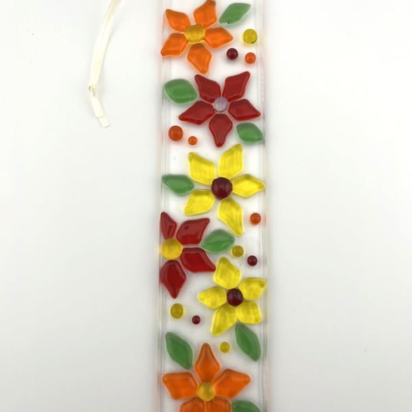 Fused glass suncatcher Red, Orange and Yellow flowers