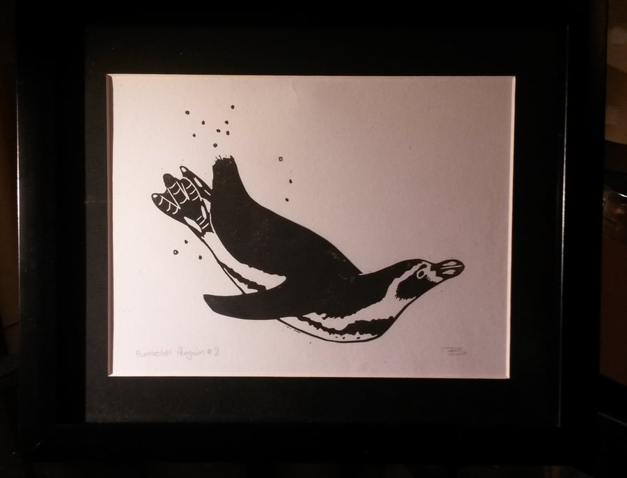 'Humboldt penguin no. 2' framed lino print