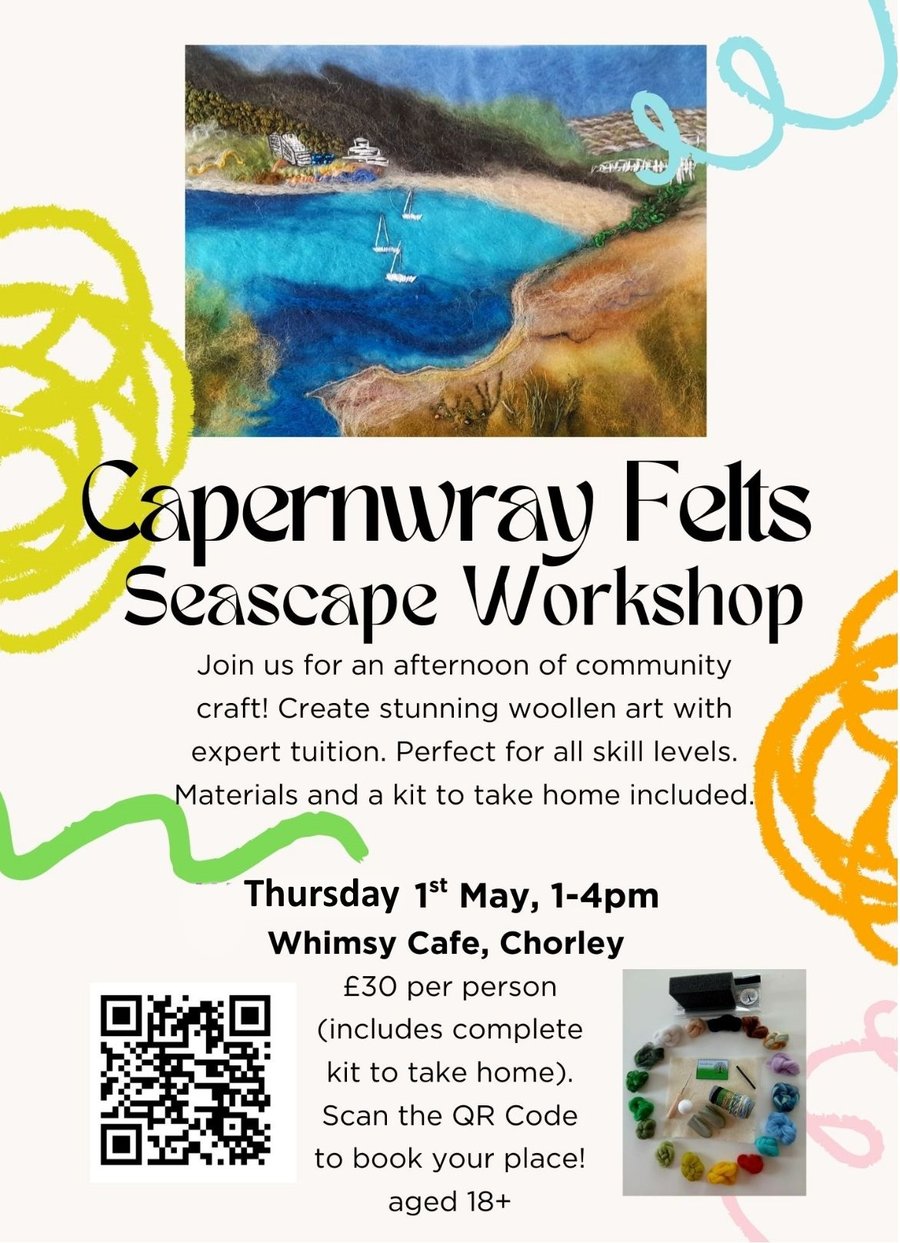 Dry Felted Seascape Workshop, 1st May 2025, 1-4pm, Chorley