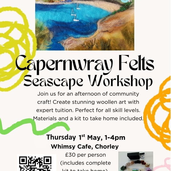 Dry Felted Seascape Workshop, 1st May 2025, 1-4pm, Chorley