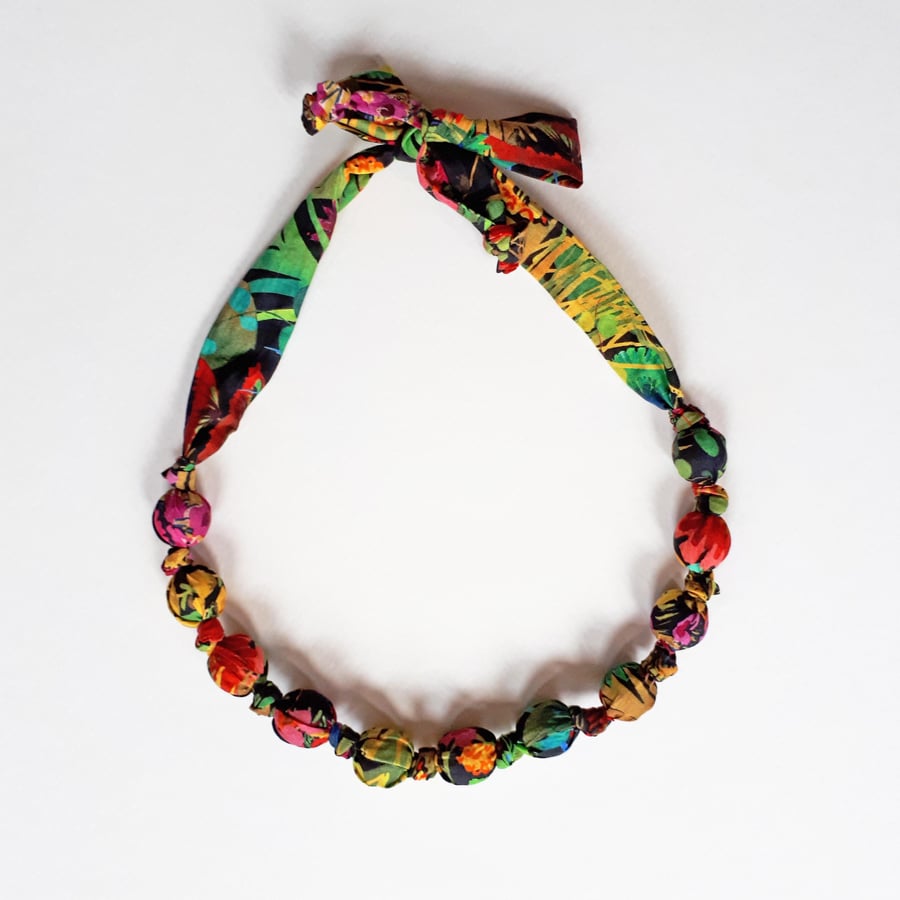 Black Pink Green Yellow Red Blue Liberty Print Fabric Necklace-Tresco Print Neon
