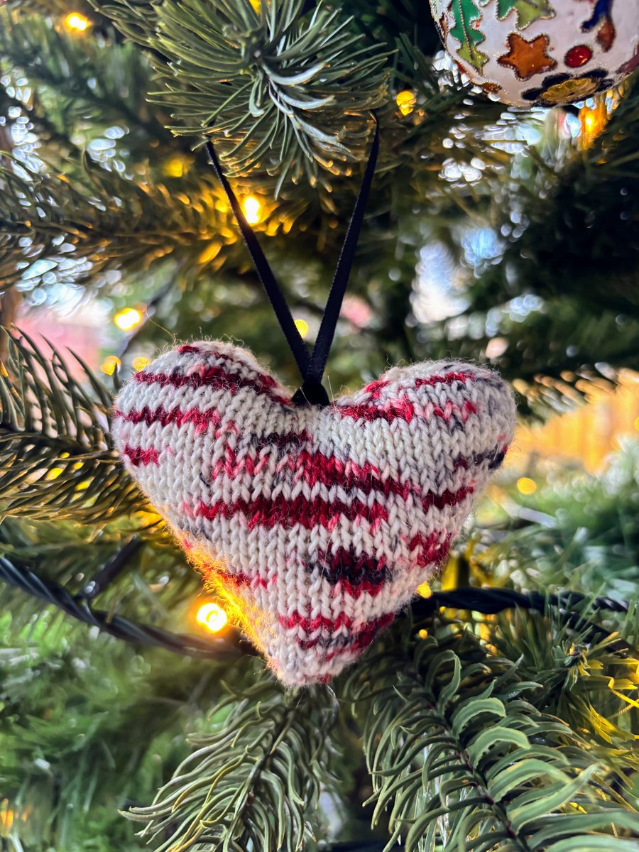 SOLD - Hand knitted heart - Christmas Decorations - Red, white and black