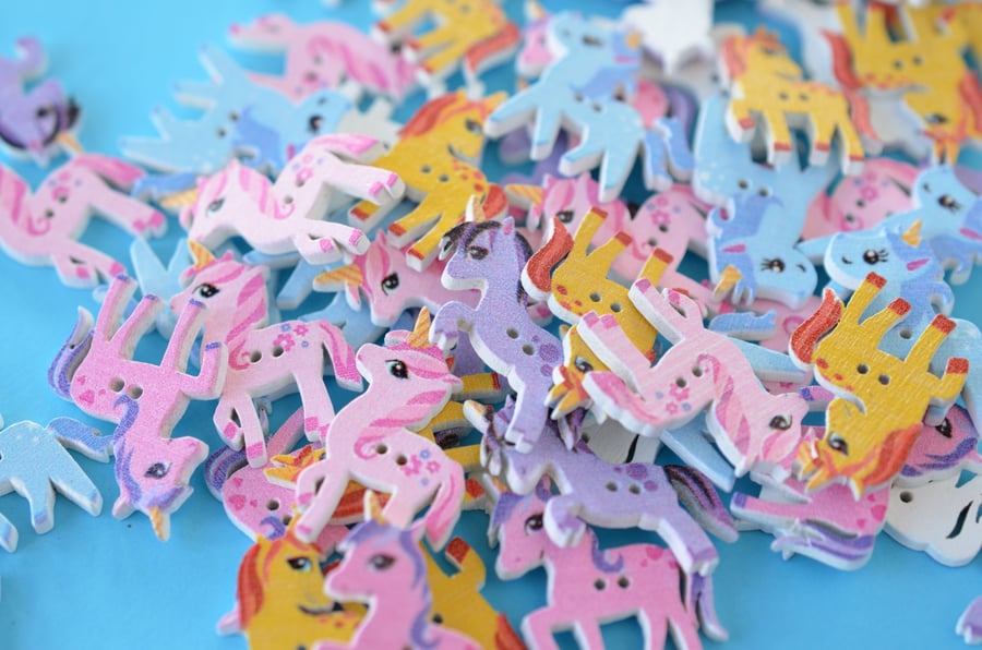 Wooden Unicorn Buttons Random Mixed 30x15mm approx. (U1)