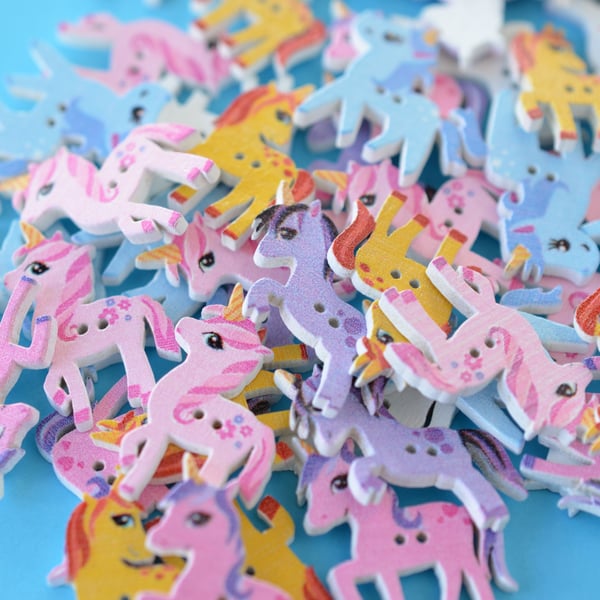 Wooden Unicorn Buttons Random Mixed 30x15mm approx. (U1)