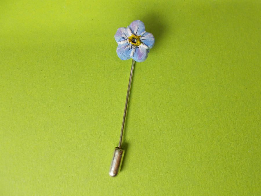 Tiny FORGET-ME-NOT PIN LoveToken Bridal Lapel Flower Brooch HANDMADE HANDPAINTED