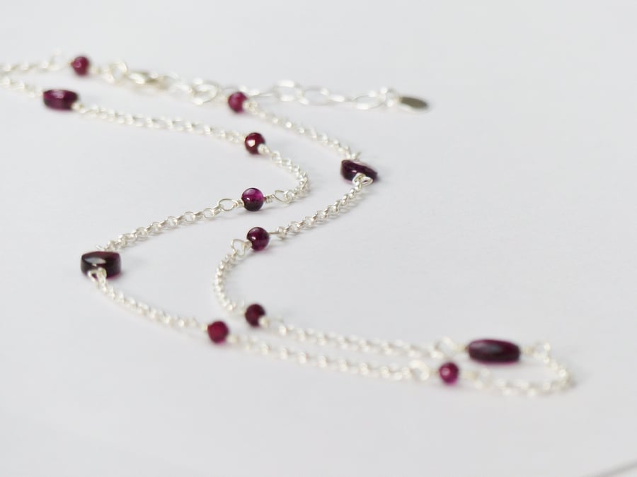 Dainty garnet gemstone necklace, January birthstone gift