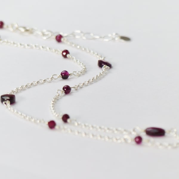 Dainty garnet gemstone necklace, January birthstone gift