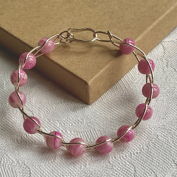 Pink striped wire bracelet