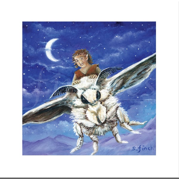 Elf Moth Rider - Greeting Card