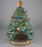 Green Ceramic Xmas Christmas Tree Tea Light Candle Holder Ornament Decoration. - Image 3