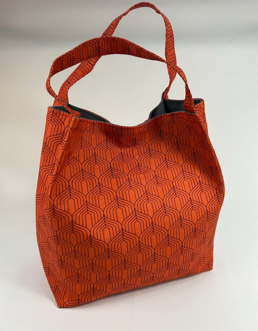 Burnt Orange Tote Bag, Eco friendly Tote, Geometric Pattern Handbag