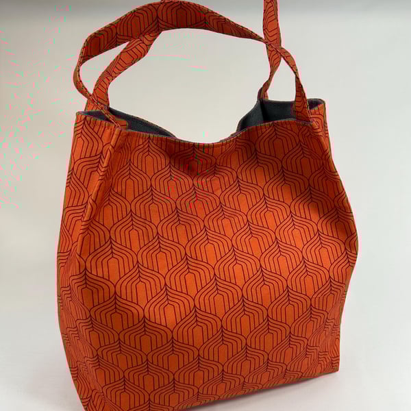 Burnt Orange Tote Bag, Eco friendly Tote, Geometric Pattern Handbag