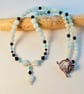 Amazonite Hearts Necklace With Black Swarovski Crystals - Handmade In Devon - Image 1