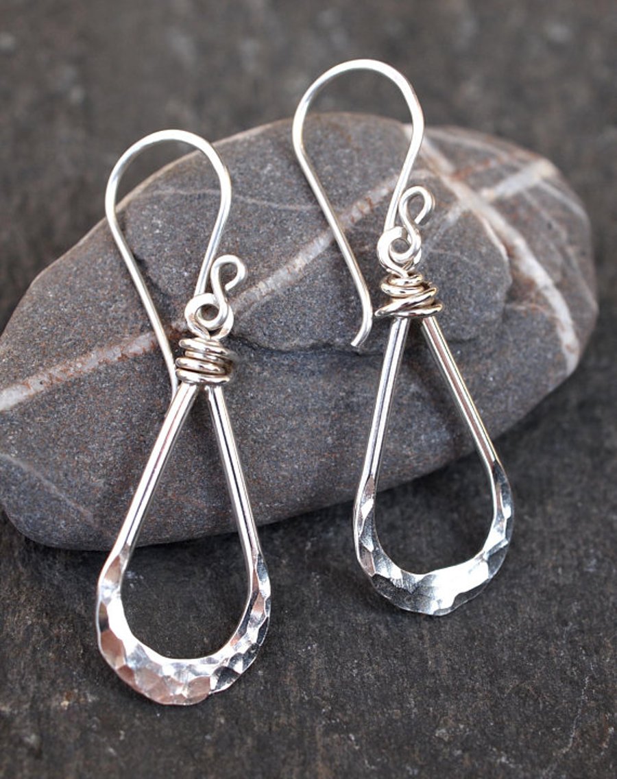 Silver teardrop earrings, teardrop dangle earrings, hammered Eco-friendly silver