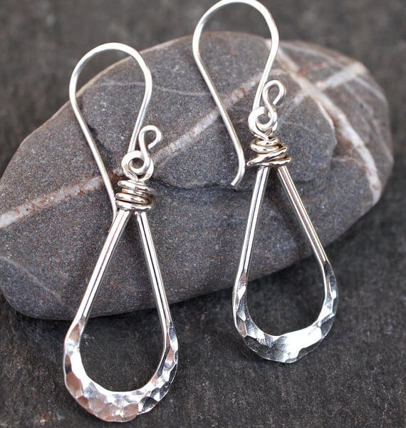 Silver teardrop earrings, teardrop dangle earrings, hammered Eco-friendly silver
