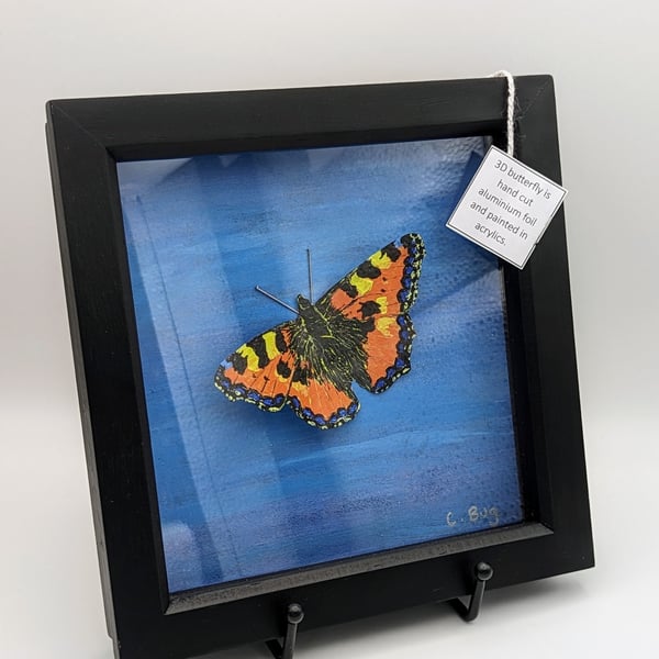 3D Foil Tortoiseshell Butterfly Hand Cut and Painted Mixed Media Artwork
