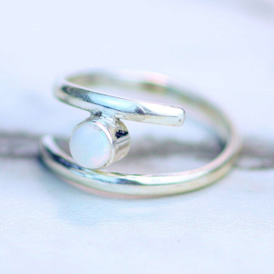 Opal adjustable ring - October birthstone - blue opal jewellery - white opal jew