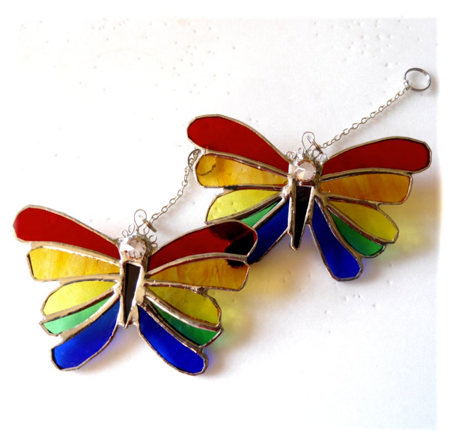 SOLD Rainbow Butterfly Suncatcher Stained Glass Crystal Head