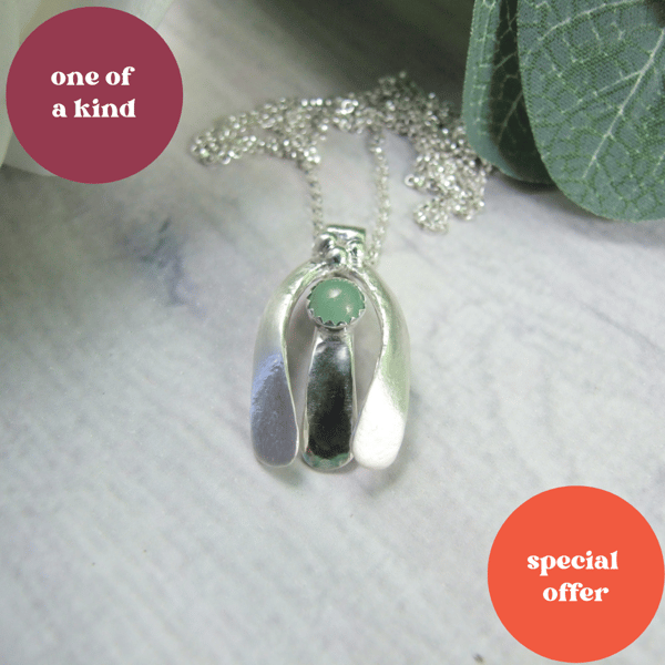 Snowdrop Flower Necklace. Sterling Silver and Amazonite Pendant