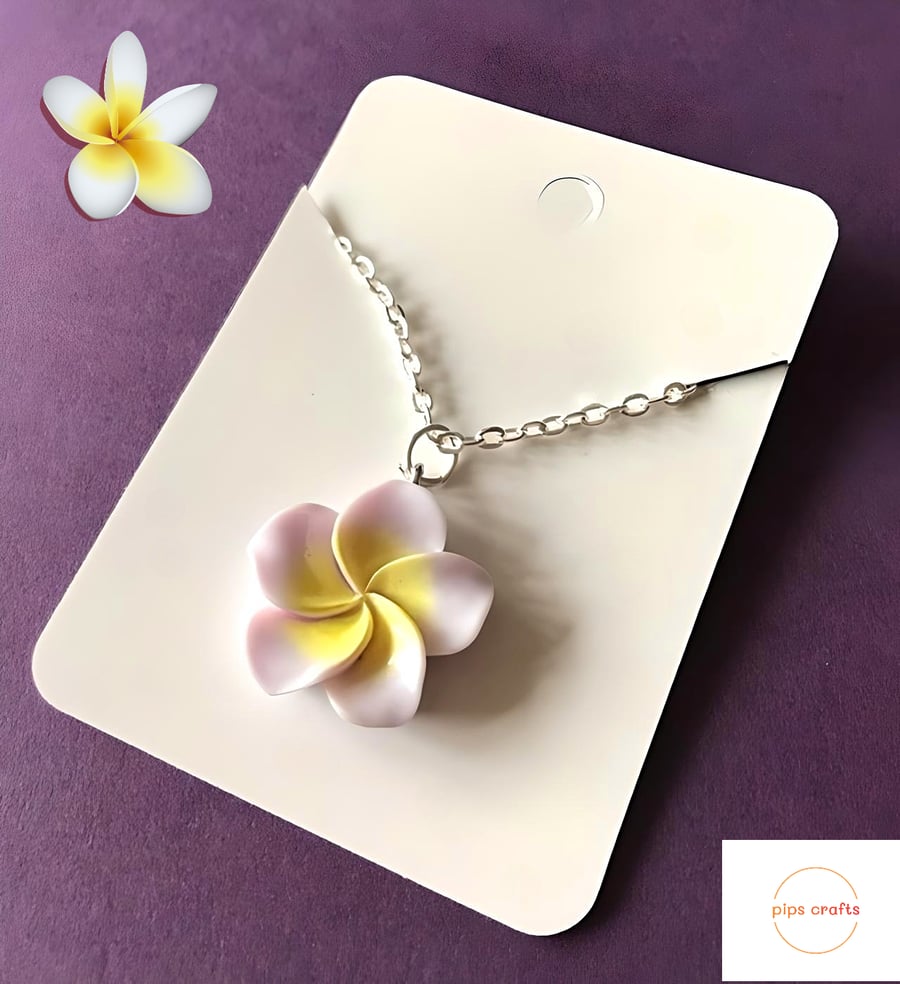 Lilac Frangipani Flower Pendant Necklace 18 Inch Chain - Flower Jewellery