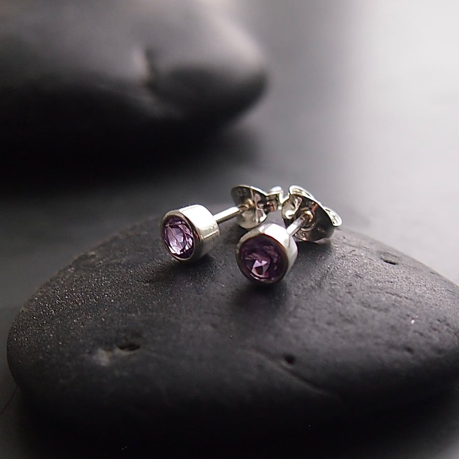 Sterling Silver and Amethyst Facetted Stud Earrings