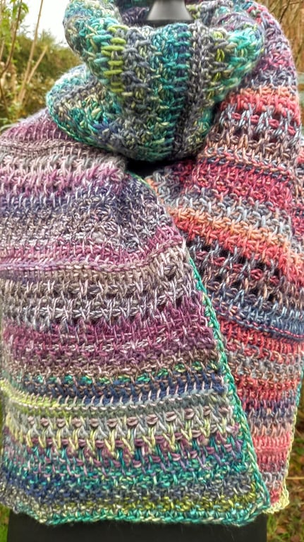 Handmade Crochet Scarf, Stylecraft Tweed, Multicolored Warm Scarf