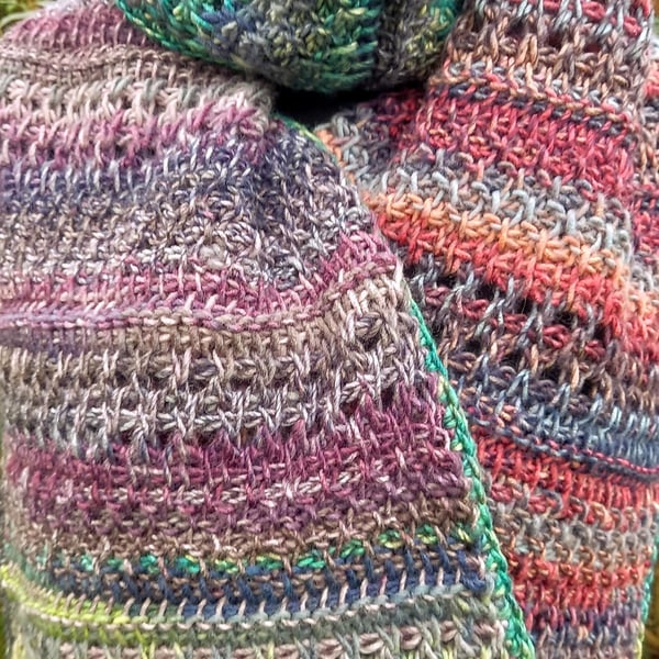 Handmade Crochet Scarf, Stylecraft Tweed, Multicolored Warm Scarf