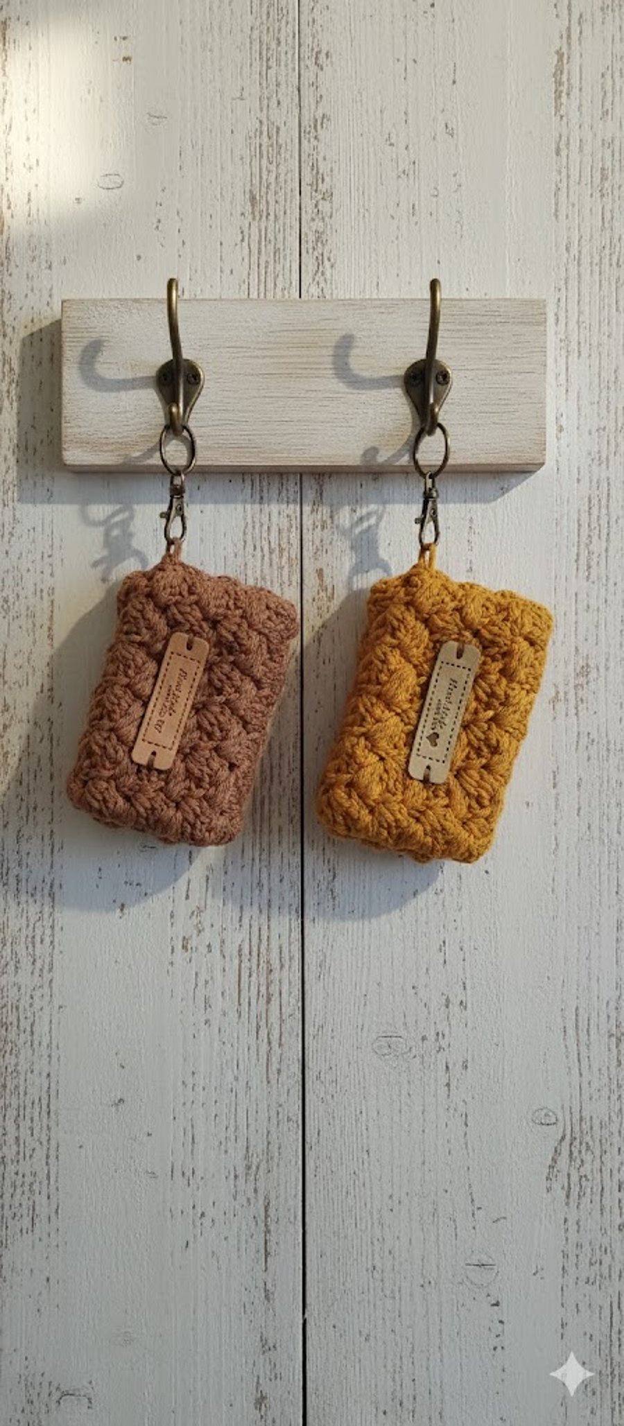 Crocheted Cotton Card Holder Keychain, Boho Mini Wallet with Magnetic Clasp