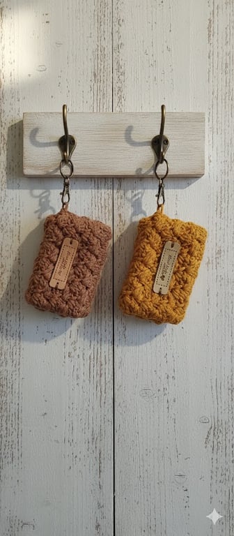 Crocheted Cotton Card Holder Keychain, Boho Mini Wallet with Magnetic Clasp
