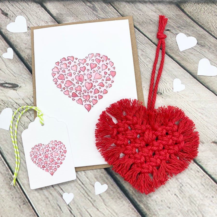 Macramé Love Heart & Card Gift Set - Anniversary Gift Set 