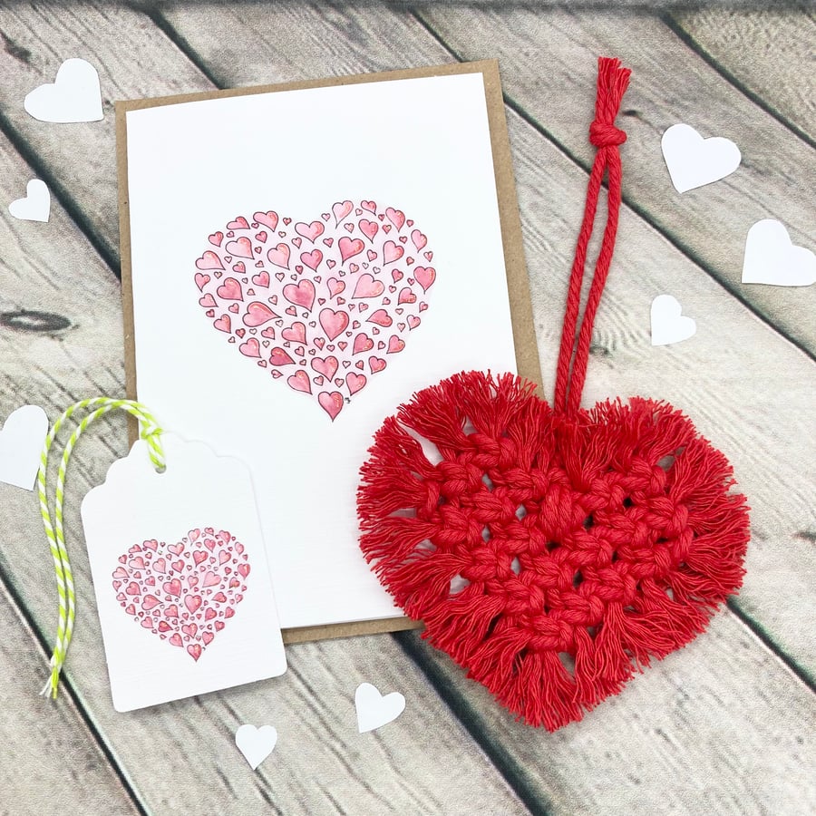 Macrame Love Heart & Card Gift Set - Valentines - Anniversary Gift Set 