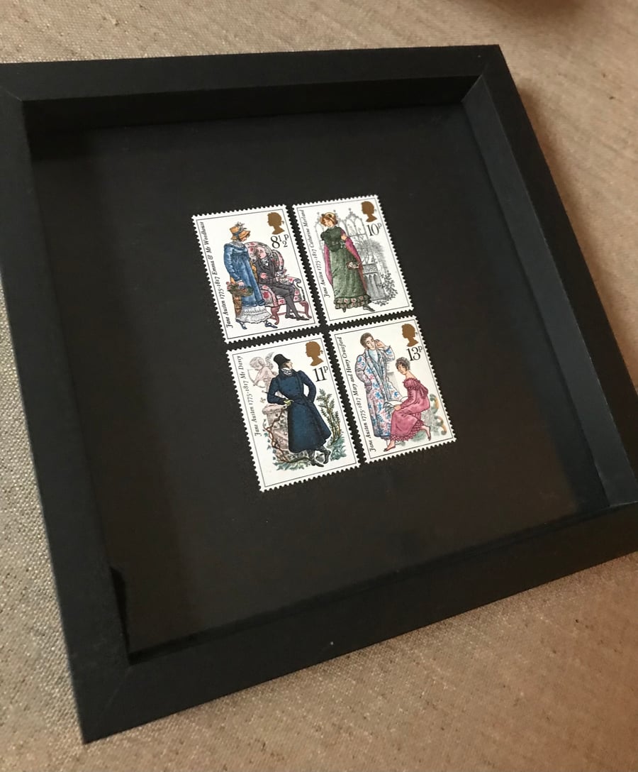 Jane Austen 1975 Framed set mint postage stamps Art