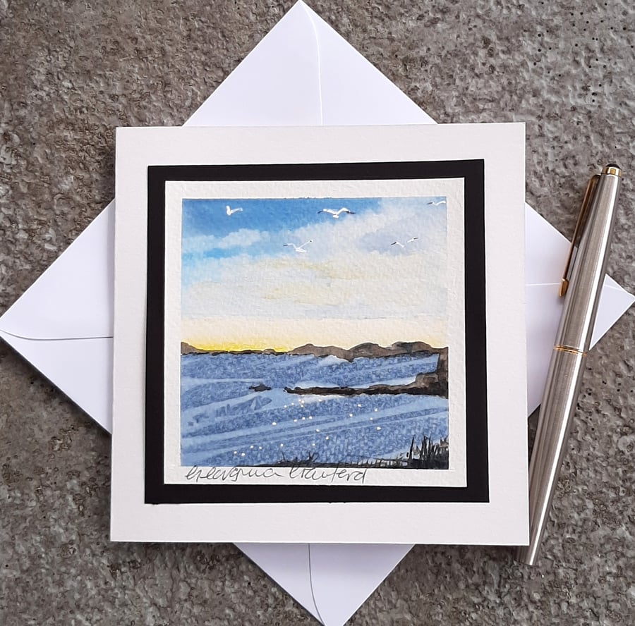 Handpainted Blank Card. Seascape. The Card That's Also A Keepsake. SALE