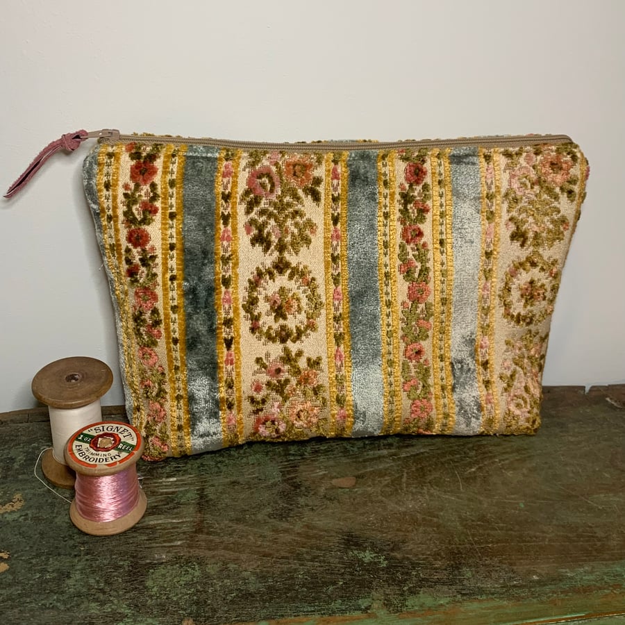 Reclaimed vintage textured fabric large zip pouch