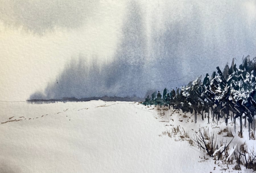 Nordic sky (Pure Original Watercolour FULLY MOUNTED 8” x 6”)