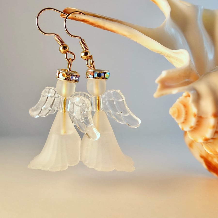 Christmas Earrings - White Angels - Handmade In Devon - Free UK P&P