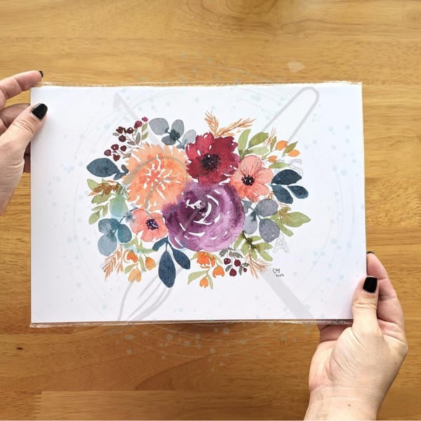 Art Print Watercolour Floral Autumn Colours, A4 and A5 available
