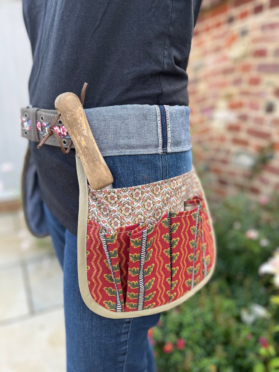 Reclaimed denim and vintage floral tool pouches gardening belt