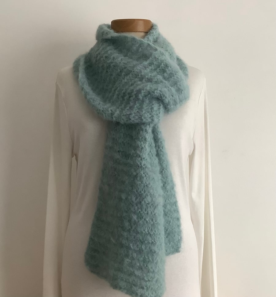  SCARF,' Atmosphere'. Alpaca, merino blend. Green.Supersoft. Lightweight. 