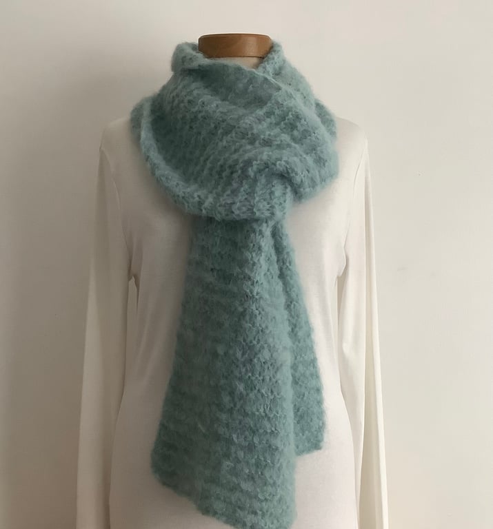  SCARF,' Atmosphere'. Alpaca, merino blend. Green.Supersoft. Lightweight. 