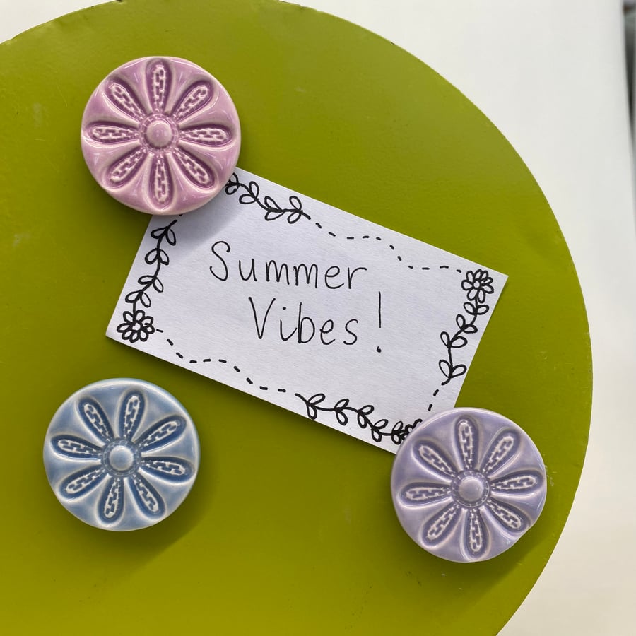 Set of three ceramic flower magnets