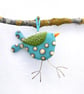 Fused Glass Turquoise Spotty Bird Decoration - Image 1