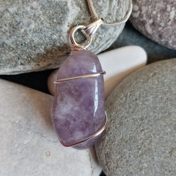 Wire-wrapped Natural Amethyst Necklace