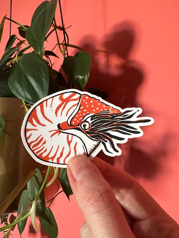Nautilus Lino Print Vinyl Sticker