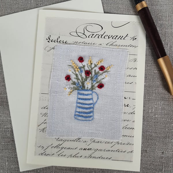Embroidered blank greetings card
