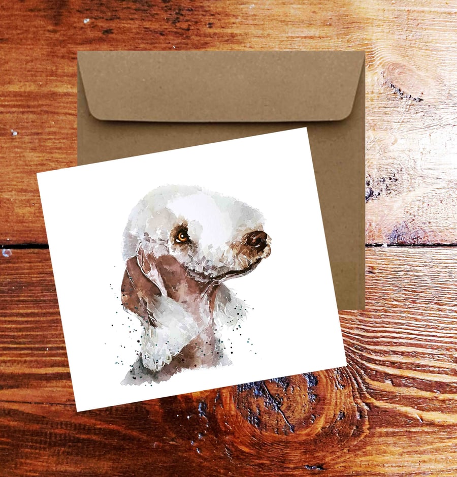 Bedlington Terrier II Square Greeting Card-Bedlington Terrier card,Bedlington Te