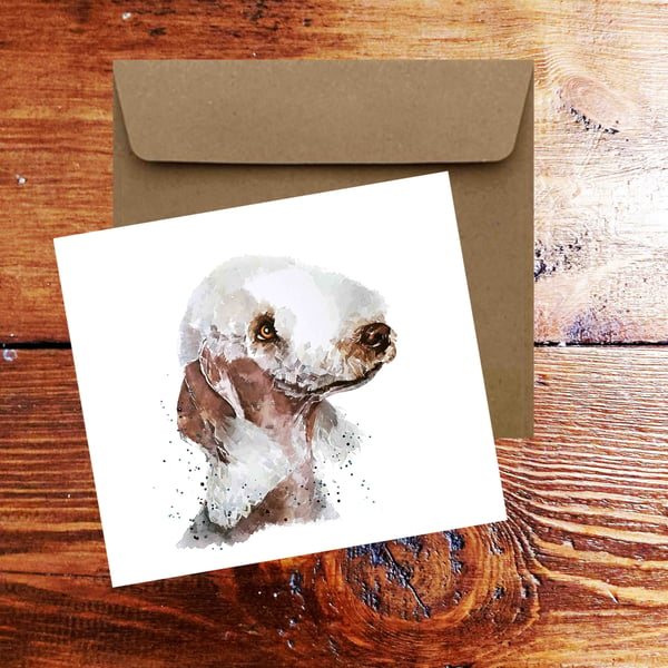 Bedlington Terrier II Square Greeting Card-Bedlington Terrier card,Bedlington Te