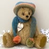 Mohair teddy bears, heirloom artist bear, dressed winter collectable bear 