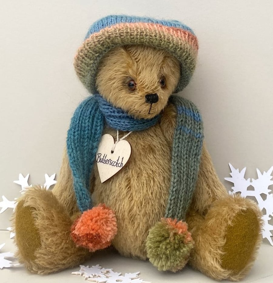 Mohair teddy bears, heirloom artist bear, dressed winter collectable bear 