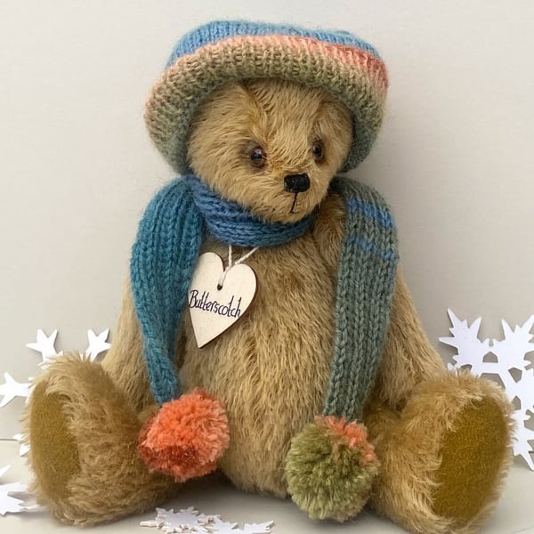 Mohair teddy bears, heirloom artist bear, dressed winter collectable bear 